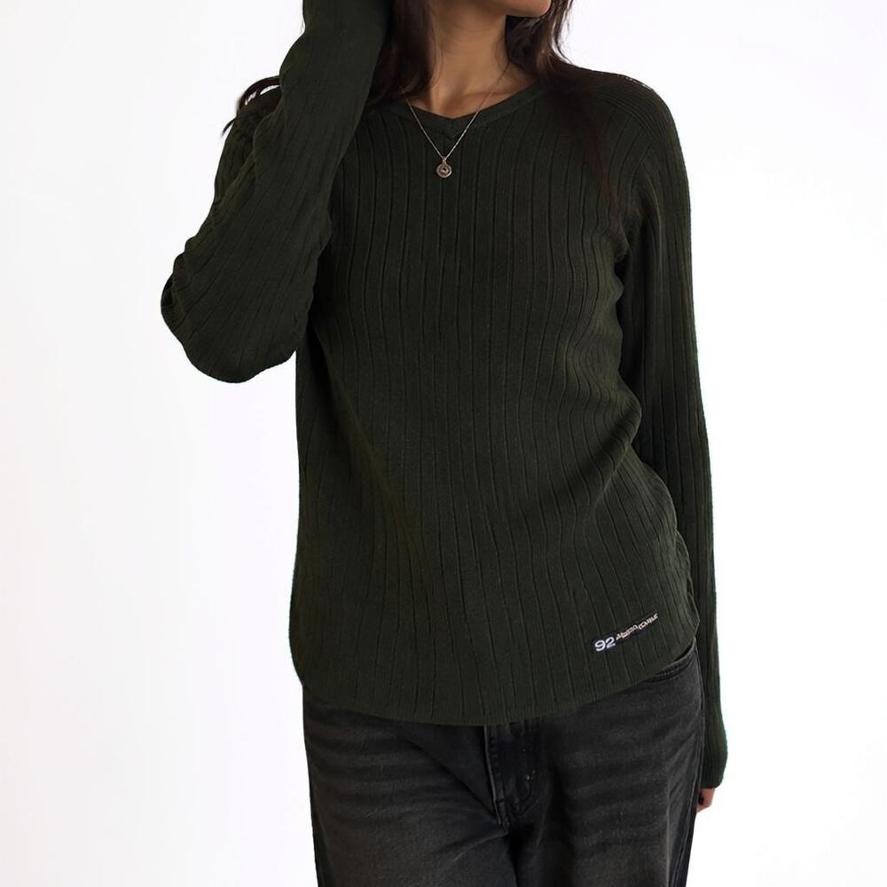 Vintage Y2K Abercrombie & Fitch 92 Ribbed Knit Forest Green V-Neck Sweater L